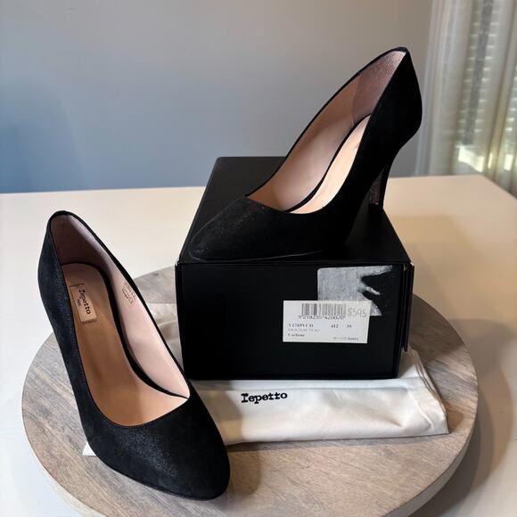 NEW Repetto Diva Clap 75 AD Black Suede Luxury Heels EU Size 39 US Size 9 - Picture 1 of 14